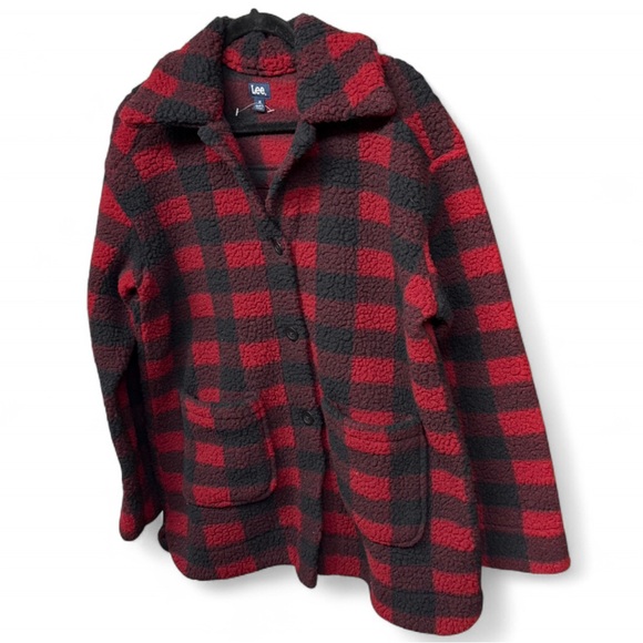 Lee Women's Red and Black Checkered Teddy Jacket - Picture 2 of 8